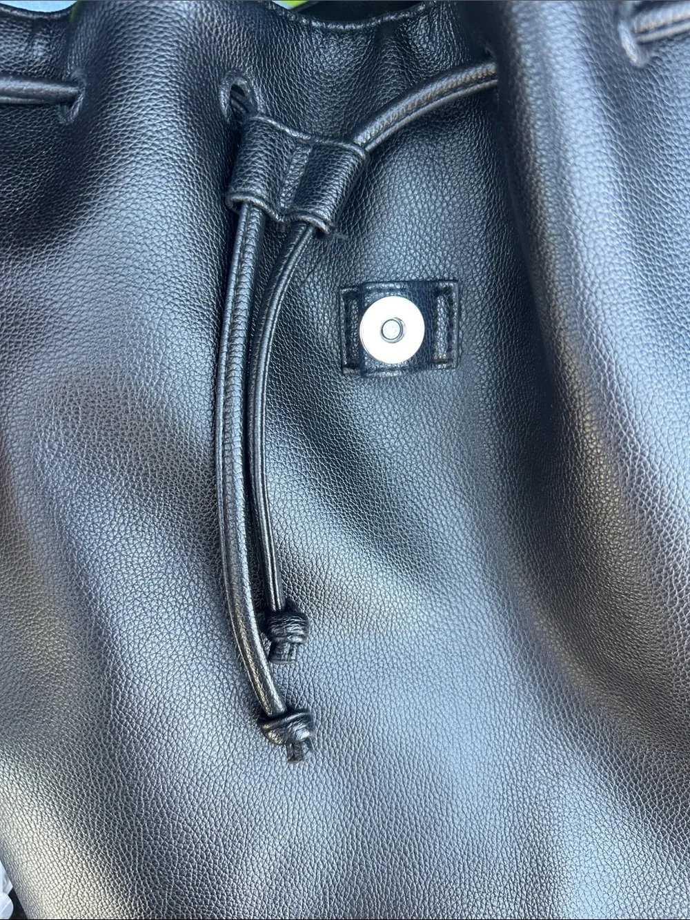 Victoria's Secret Black Faux Leather Drawstring Backpack